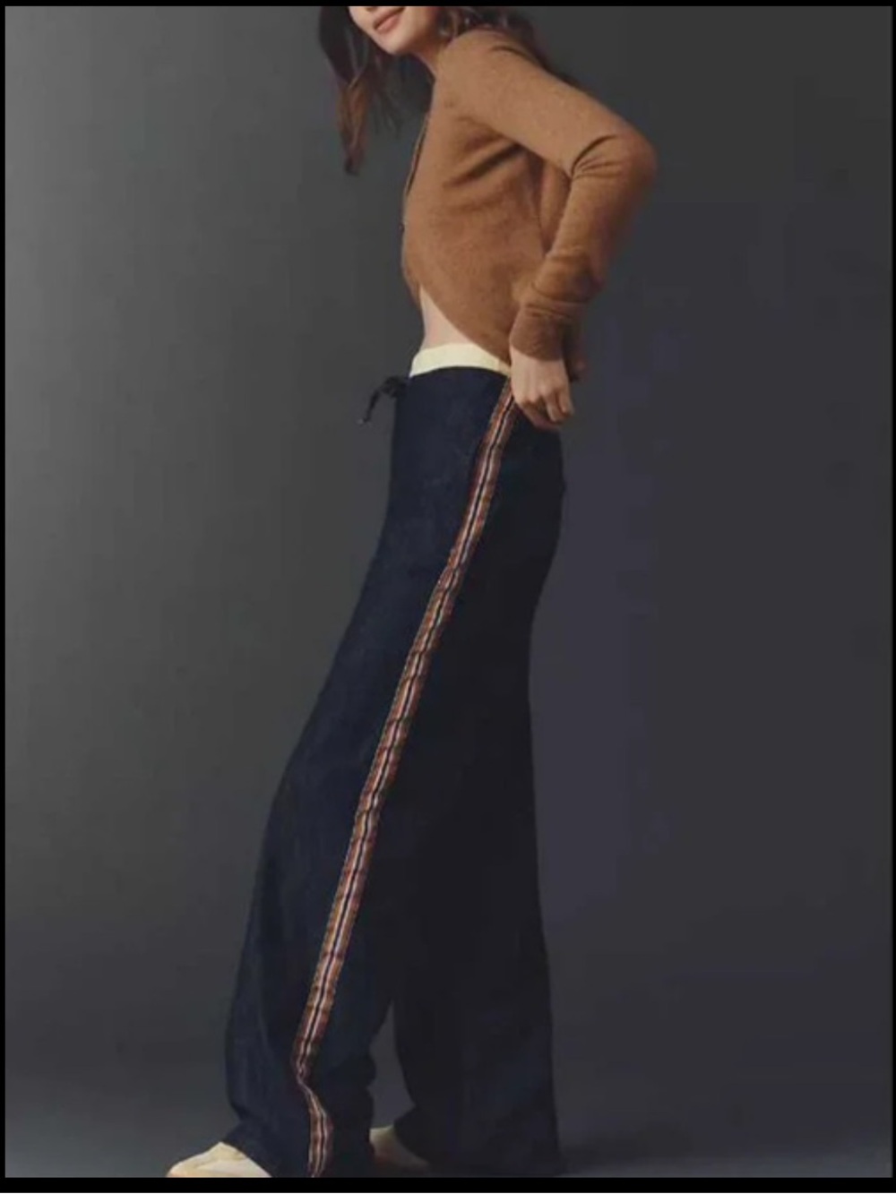 Maeve Anthropologie High Rise Wide Leg Jeans Denim Side Stripe Track Pants Sz M